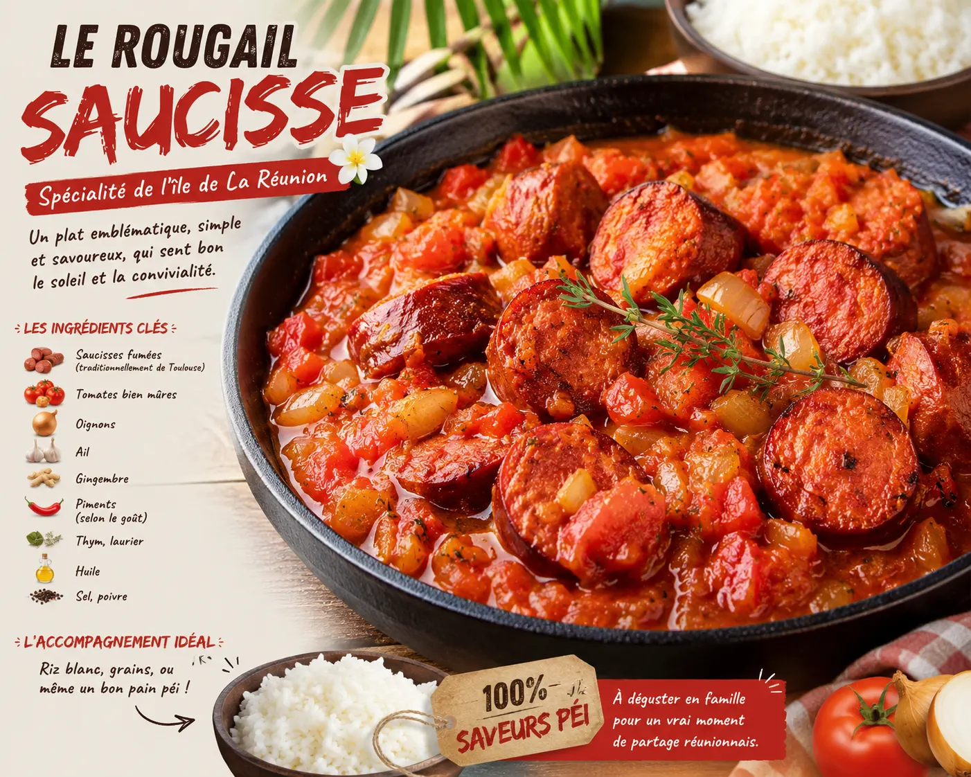 Plat de rougail saucisse traditionnel de l’île de la Réunion